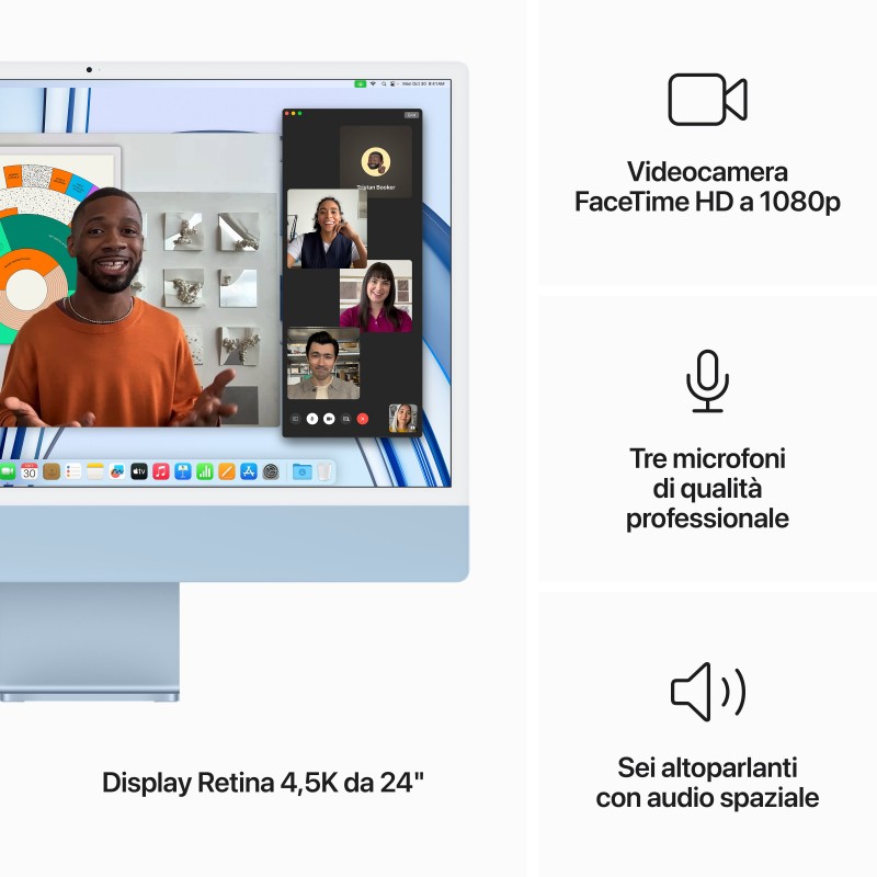 Apple iMac con Retina 24'' Display 4.5K M3 chip con 8‑core CPU e 10‑core GPU, 256GB SSD - Blu