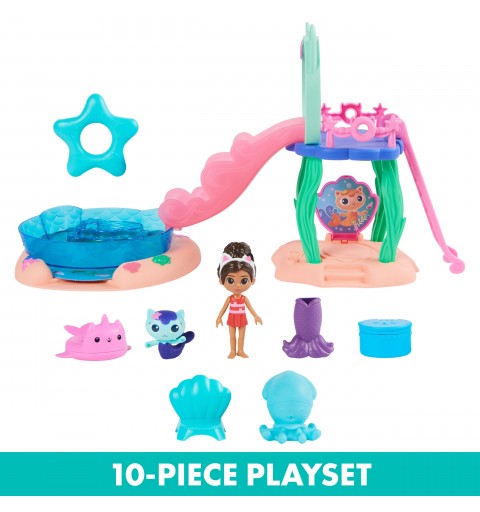 Gabby's Dollhouse , Purr-ific Pool Playset with Gabby and MerCat Figures, Color-Changing Mermaid Tails and Pool Accessories