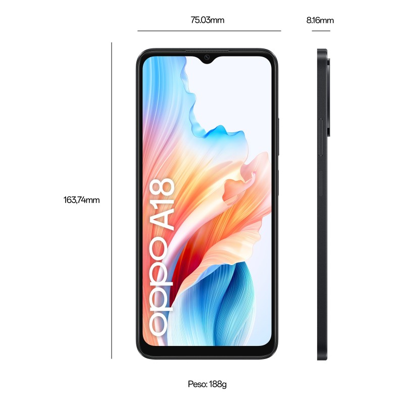 OPPO A18 16,7 cm (6.56") Double SIM Android 13 4G USB Type-C 4 Go 128 Go 5000 mAh Noir