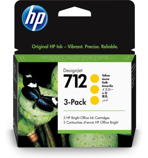 HP Pack de 3 cartouches d'encre DesignJet 712, jaune, 29 ml