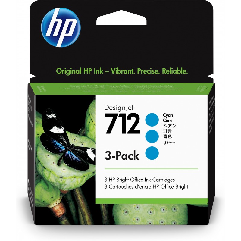 HP Paquete de 3 cartuchos de Tinta DesignJet 712 cian de 29 ml