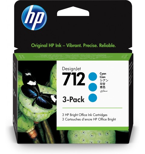 HP Pack de 3 cartouches d'encre DesignJet 712, cyan, 29 ml