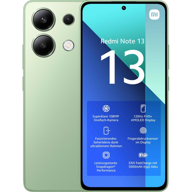 Xiaomi Redmi Note 13 16.9 cm (6.67") Hybrid Dual SIM Android 13 4G USB Type-C 6 GB 128 GB 5000 mAh Green, Mint colour