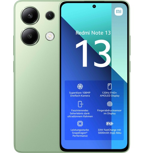 Xiaomi Redmi Note 13 16,9 cm (6.67") Double SIM hybride Android 13 4G USB Type-C 6 Go 128 Go 5000 mAh Vert, Couleur menthe