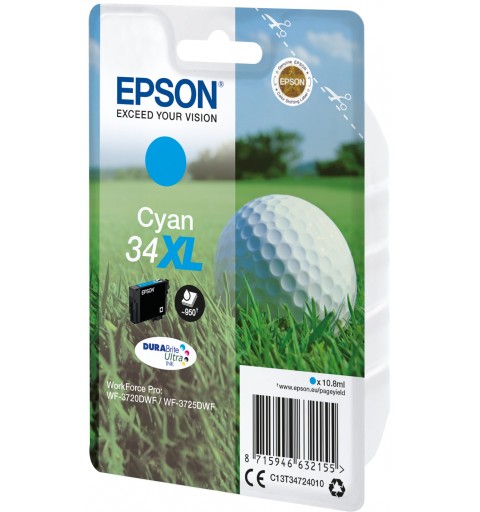 Epson Golf ball Singlepack Cyan 34XL DURABrite Ultra Ink