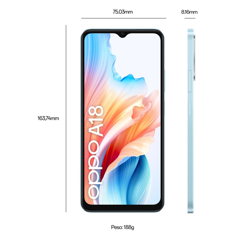 OPPO A18 16,7 cm (6.56") Double SIM Android 13 4G USB Type-C 4 Go 128 Go 5000 mAh Bleu