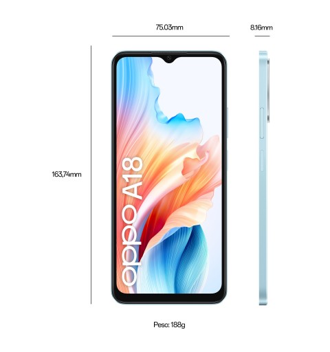 OPPO A18 16,7 cm (6.56") Double SIM Android 13 4G USB Type-C 4 Go 128 Go 5000 mAh Bleu