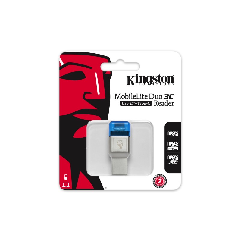 Kingston Technology MobileLite Duo 3C card reader USB 3.2 Gen 1 (3.1 Gen 1) Type-A Type-C Blue, Silver