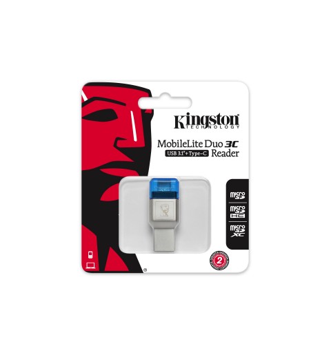 Kingston Technology MobileLite Duo 3C card reader USB 3.2 Gen 1 (3.1 Gen 1) Type-A Type-C Blue, Silver