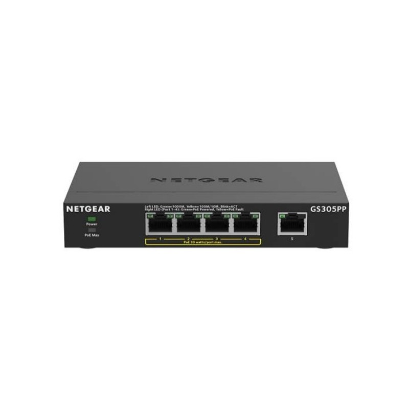 NETGEAR GS305PP Unmanaged Gigabit Ethernet (10 100 1000) Power over Ethernet (PoE) Black