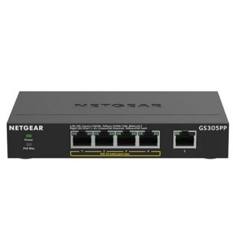 NETGEAR GS305PP Unmanaged Gigabit Ethernet (10 100 1000) Power over Ethernet (PoE) Black