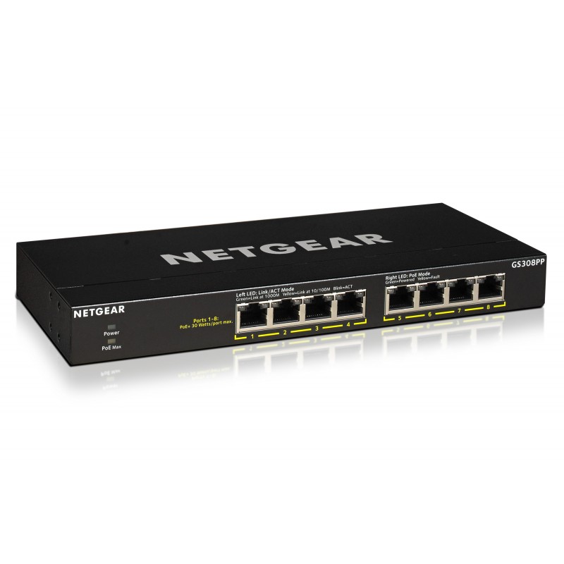 NETGEAR GS308PP Unmanaged Gigabit Ethernet (10 100 1000) Power over Ethernet (PoE) Black