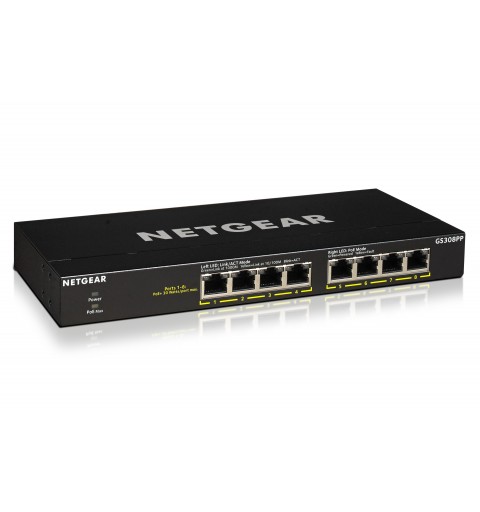 NETGEAR GS308PP Non-géré Gigabit Ethernet (10 100 1000) Connexion Ethernet, supportant l'alimentation via ce port (PoE) Noir