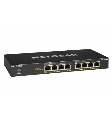 NETGEAR GS308PP Unmanaged Gigabit Ethernet (10 100 1000) Power over Ethernet (PoE) Black