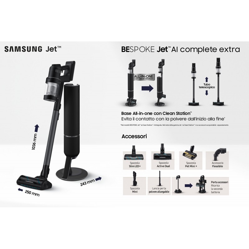 Samsung Aspirapolvere senza filo BESPOKE Jet™ AI complete extra 280W VS28C9784QK