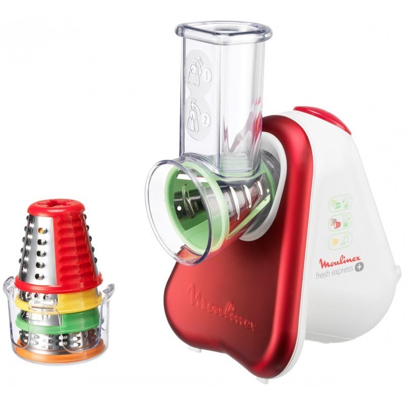 Moulinex Fresh Express DJ755G Affettatutto Grattugia Elettrico, 5 Funzioni di Taglio, 150 W, 1 Liter, 1 Decibel, plastica, Rosso