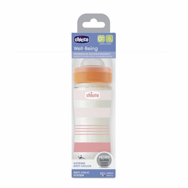 Chicco 00028721310000 biberón 240 ml Naranja, Transparente, Blanco, Amarillo Vidrio