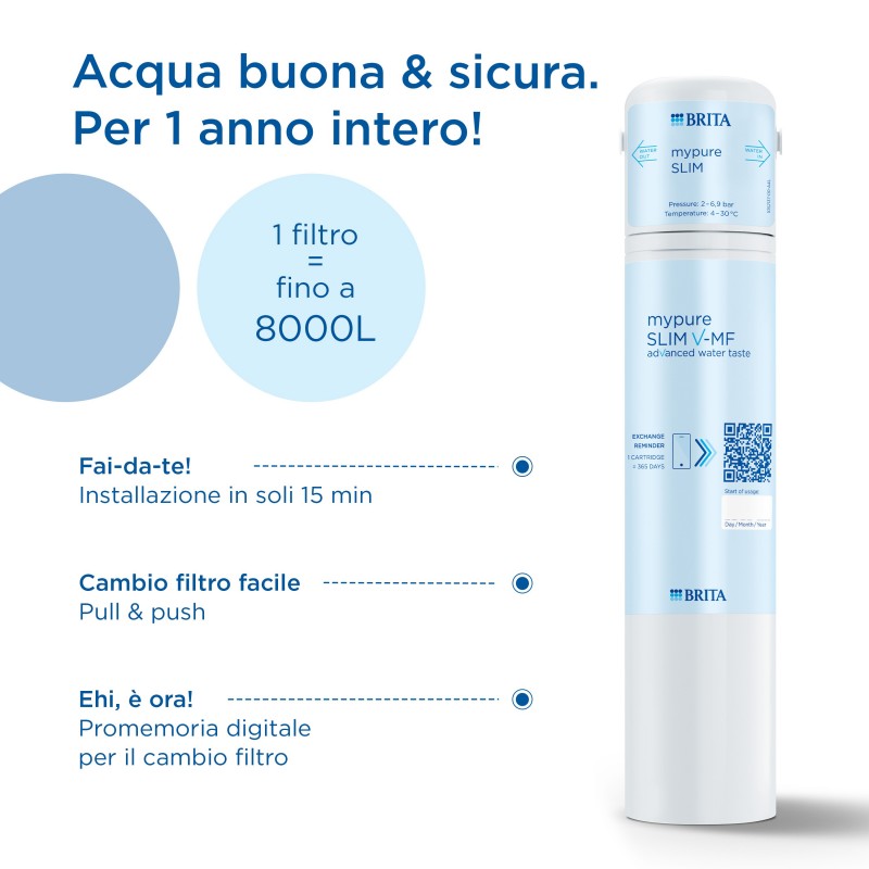 Brita Filtro per mypure SLIM V-MF, 1 filtro (8000L) - filtro di ricambio per il sistema filtrante