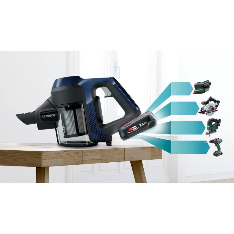 Bosch Serie 6 BCS611P4A aspirateur balai et balai électrique Batterie Sec Filtre hygiénique Sans sac 0,3 L Noir 2,5 Ah