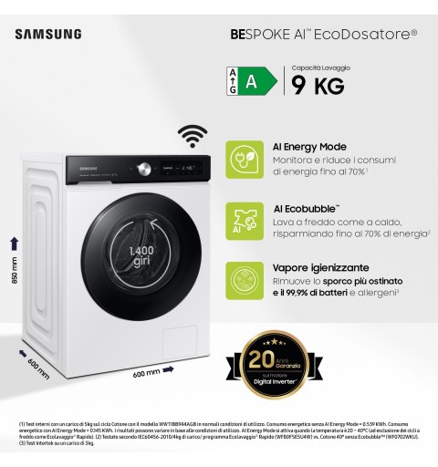 Samsung WW90DB7U94GEU3 lavatrice Caricamento frontale 9 kg 1400 Giri min Bianco