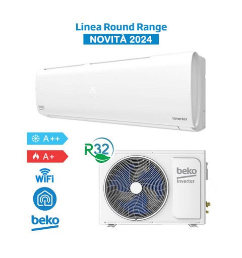 Beko BEHPC120 + BEHPC121 Condizionatore Climatizzatore 12000btu A++/A+ Novità 2024 Round Range WiFi, R32 Inverter, Bianco