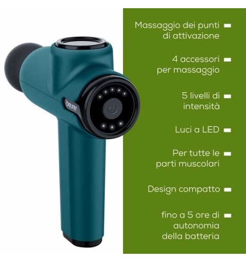 Beurer MG99 Massaggiatore a Pistola Per Massaggi ai muscoli 4 accessori - 5 livelli - batteria ricaricabile