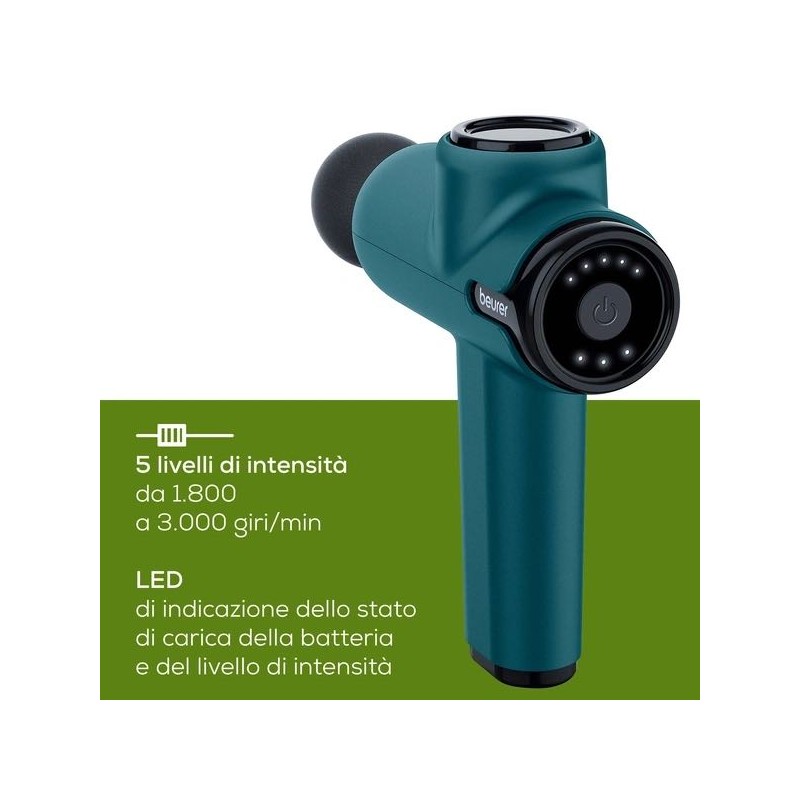 Beurer MG99 Massaggiatore a Pistola Per Massaggi ai muscoli 4 accessori - 5 livelli - batteria ricaricabile