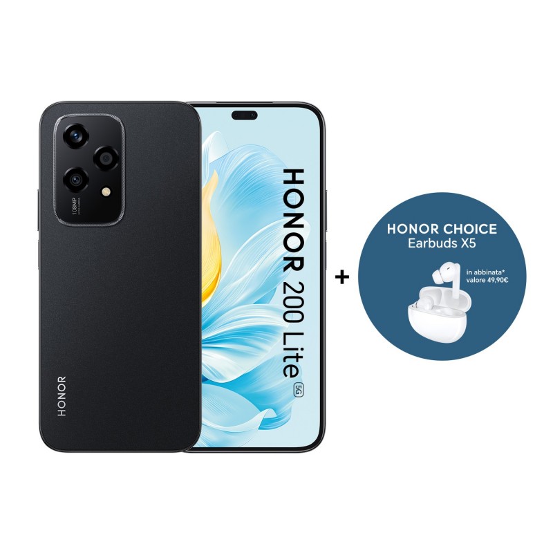 Honor 200 Lite 5G + Earbuds X5 17 cm (6.7") SIM doble Android 14 USB Tipo C 8 GB 256 GB 4500 mAh Negro