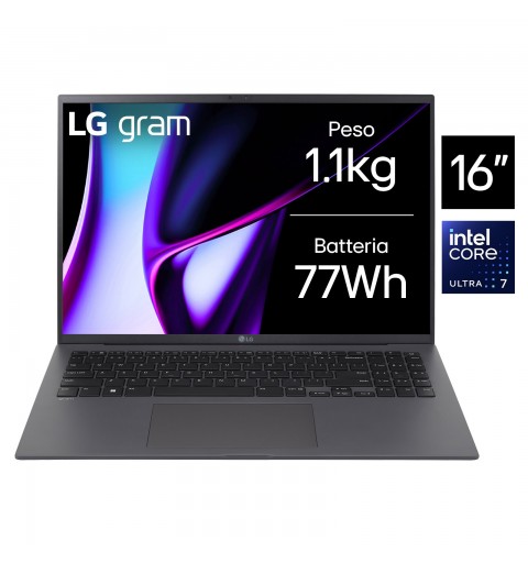 LG Gram 16" - 16Z90S - Intel® Core™ Ultra 7 155H, 16GB RAM, 512GB SSD, 16", 1.1kg, Windows 11 Home, Nero