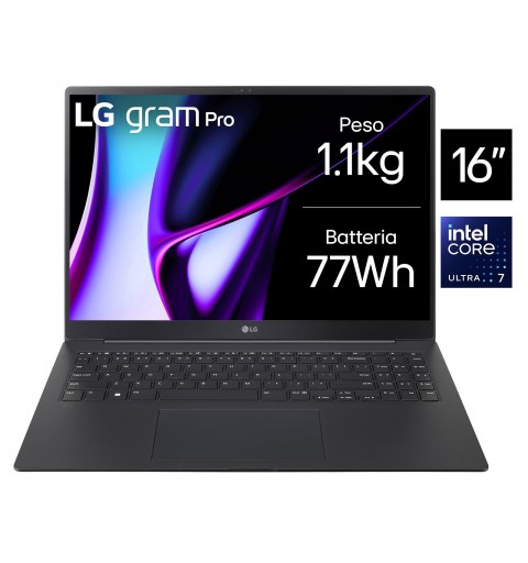 LG Gram Pro 16" OLED - 16Z90SP - Intel® Core™ Ultra 7 155H, 16GB RAM, 512GB SSD, 16" OLED, 1.1kg, Windows 11 Home, Nero