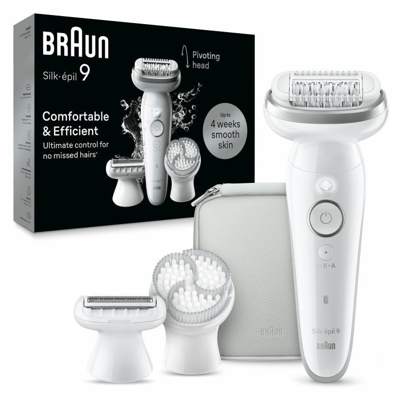 Braun Silk-épil 9 9-061, Epilatore Elettrico Donna Per Una Epilazione Facile, Pelle Liscia a Lungo, Bianco Argento