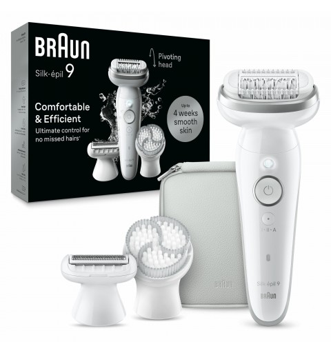 Braun Silk-épil 9 9-061, Epilatore Elettrico Donna Per Una Epilazione Facile, Pelle Liscia a Lungo, Bianco Argento