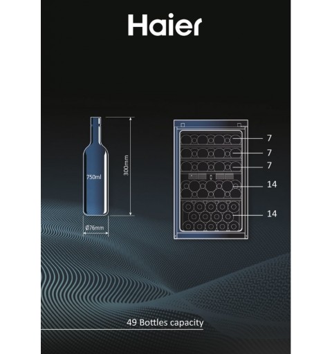 Haier Wine Bank 50 Serie 3 HWS49GAE Nevera de vino Independiente Negro 49 botella(s)