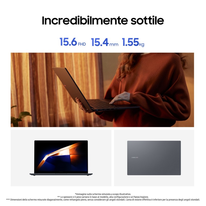 Samsung Galaxy Book4 Intel Core 7 150U Ordinateur portable 39,6 cm (15.6") Full HD 16 Go LPDDR4x-SDRAM 512 Go SSD Wi-Fi 6