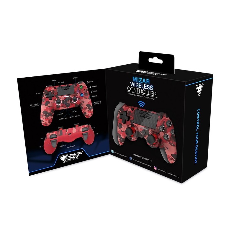 Dragonshock Mizar Camouflage, Rouge Bluetooth Manette de jeu Analogique Numérique PlayStation 4