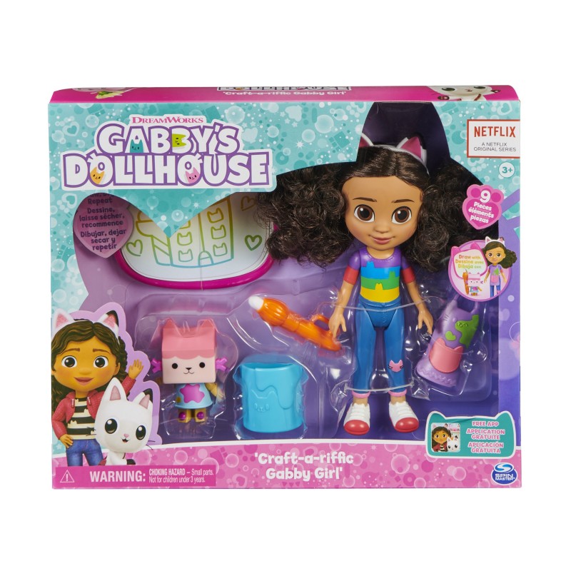 Gabby's Dollhouse , set di gioco Deluxe Crea con Gabby, bambola e accessori con lavagnetta e pennello ad acqua, per bambini e