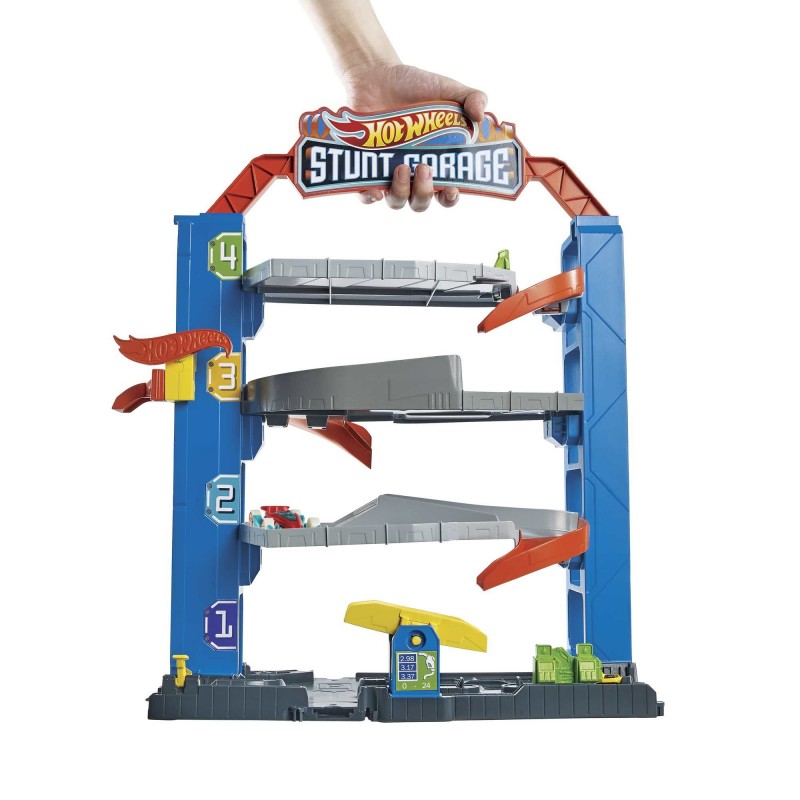 Hot Wheels City Garage delle Acrobazie, Playset con ascensore per i piani superiori, con collegamenti per altri set, Giocattolo