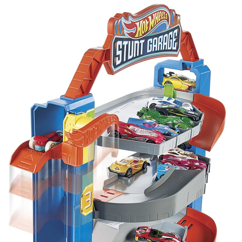 Hot Wheels City Garage delle Acrobazie, Playset con ascensore per i piani superiori, con collegamenti per altri set, Giocattolo