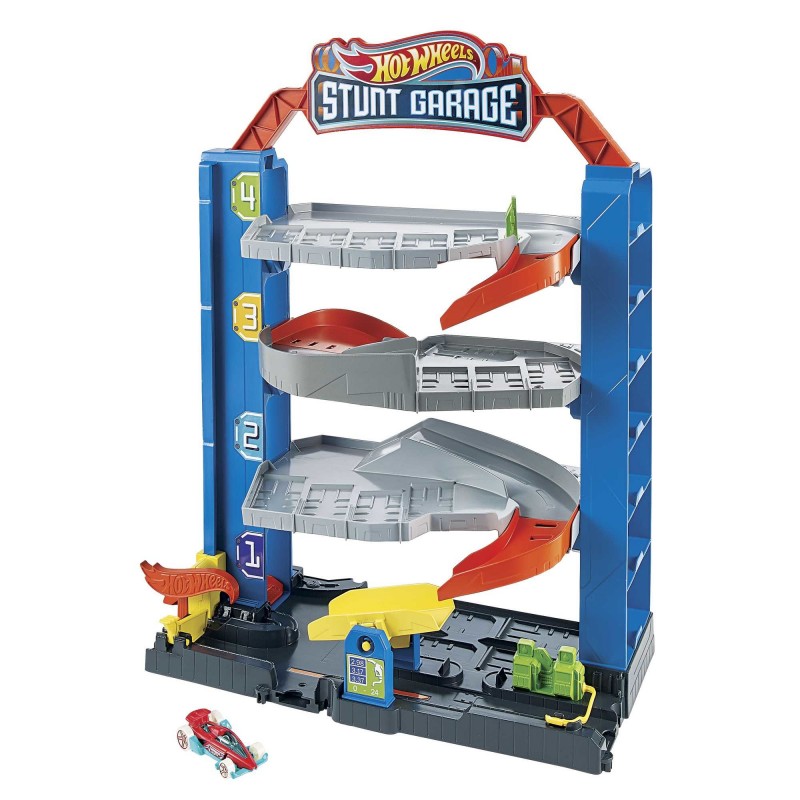 Hot Wheels City Garage delle Acrobazie, Playset con ascensore per i piani superiori, con collegamenti per altri set, Giocattolo