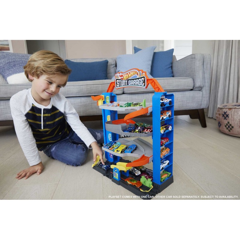 Hot Wheels City Garage delle Acrobazie, Playset con ascensore per i piani superiori, con collegamenti per altri set, Giocattolo