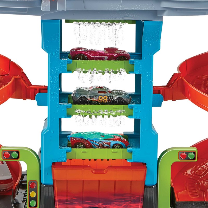 Hot Wheels City Mega Torre Autolavaggio, include 1 macchinina Color Shifters e pratici serbatoi per acqua, si collega ad altri