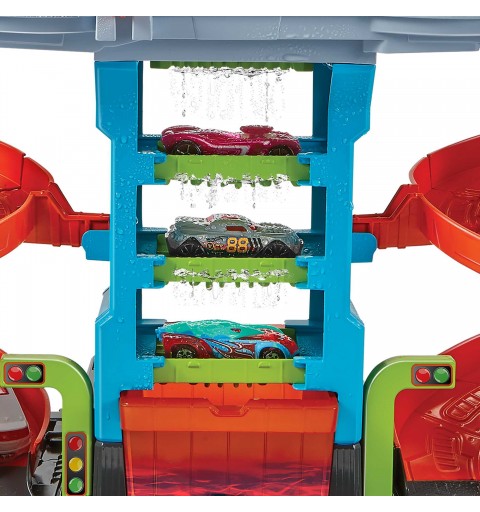 Hot Wheels City Mega Torre Autolavaggio, include 1 macchinina Color Shifters e pratici serbatoi per acqua, si collega ad altri