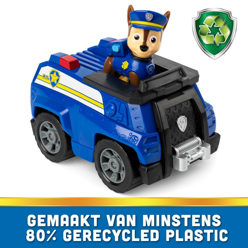 PAW Patrol , Chase’s Patrol Cruiser, Toy Car with Collectible Action Figure, Sustainably Minded Kids Toys for Boys & Girls Ages