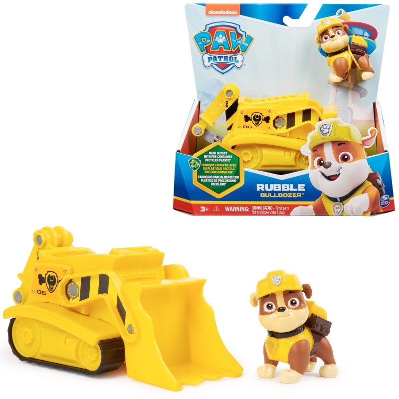 PAW Patrol , Rubble’s Bulldozer, Toy Vehicle with Collectible Action Figure, Sustainably Minded Kids Toys for Boys & Girls Ages