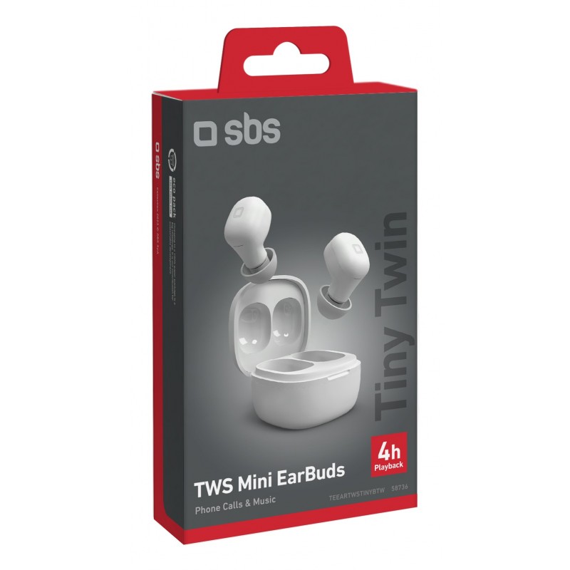 SBS Tiny Twin Auricolare True Wireless Stereo (TWS) In-ear Musica e Chiamate Bluetooth Bianco