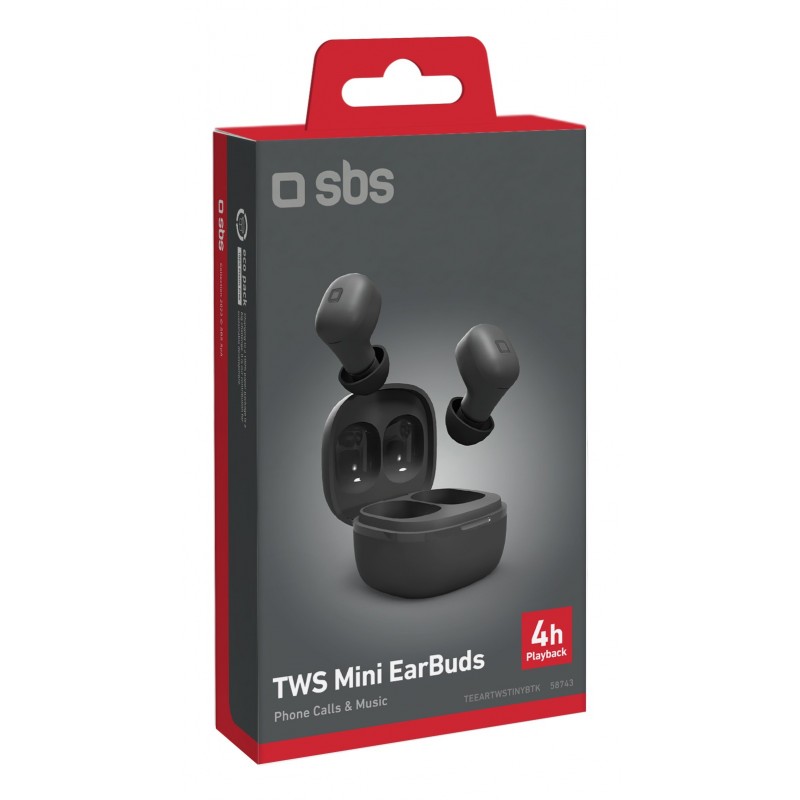 SBS Tiny Twin Auricolare True Wireless Stereo (TWS) In-ear Musica e Chiamate Bluetooth Nero