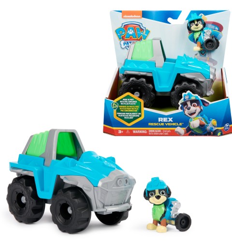 PAW Patrol , Dinosaur Rescue Vehicle de Rex, vehículo de juguete con figura de acción coleccionable, juguetes respetuosos con