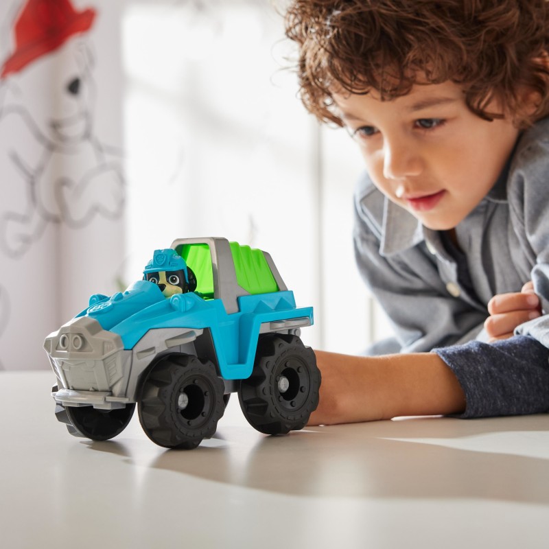 PAW Patrol , Dinosaur Rescue Vehicle de Rex, vehículo de juguete con figura de acción coleccionable, juguetes respetuosos con