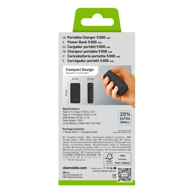 SBS TTBB5000MINIK Powerbank Lithium-Ion (Li-Ion) 5000 mAh Schwarz