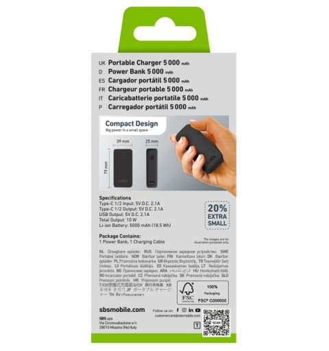 SBS TTBB5000MINIK banque d'alimentation électrique Lithium-Ion (Li-Ion) 5000 mAh Noir